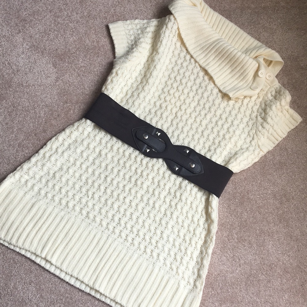 White sweater with brown belt NWT